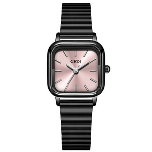Reloj Cuadrado Negro para Mujer, Correa de Acero Inoxidable, Esfera Plateada con Diseño de Rayos de Sol, Elegante Reloj de Pulsera de Cuarzo - Product Image 4