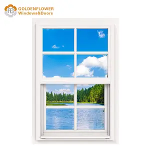 Perfiles de ventanas de patrón deslizante personalizados baratos con marco de estilo americano, ventana de doble suspensión Vertical colgada individual