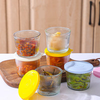 Verticale patroon glazen voedselcontainer, leeg, transparant, voor kimchi en fruit, glazen pot met plastic deksel