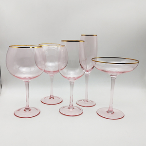 Venta al por mayor copas de <span class=keywords><strong>gafas</strong></span> color de rosa en células madre ware de diseños con borde dorado - Product Image 2