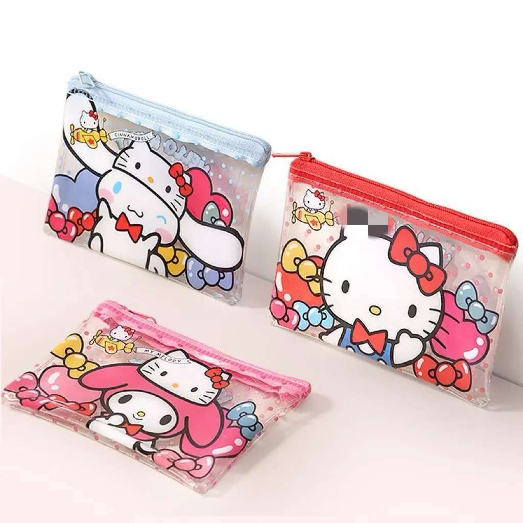 Ruunjoy Wholesale Cartoon Coin Bags Kuromi My Melody KT Wallet ID Card Holder PVC Transparent Clear Mini Bag Storage Coin Purse