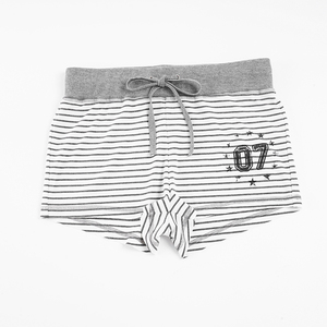 กางเกงขาสั้นทรงสกินนี่ผ้ายืด/โพลีเอสเตอร์ลายทางพิมพ์ลายตัวอักษรพร้อมเชือกผูกเอว - กางเกงลำลองใส่สบายสำหรับผู้หญิง ส่งออกต่างประเทศ - Product Image 6