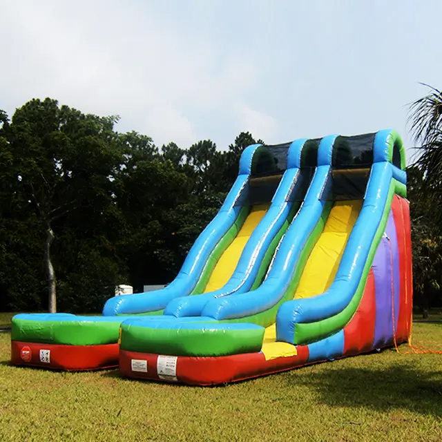 Neue Design Große Kinder Outdoor Spielplatz Spiele Doppel Slip Gassen Und Pool Fan Aufblasbare Versorgung Verwendet Wasser Rutschen Für Verkauf