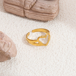 European American Style Stainless Steel <b>Open</b> <b>Ring</b> For Women Heart Shaped Irregular Exaggerated Jewelry Party Accessory - Product Image 2