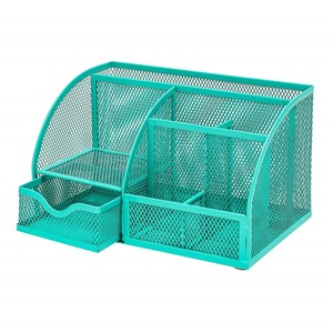 Organiseurs et accessoires de bureau en métal maillé avec 6 compartiments et 1 tiroir, porte-stylos - Product Image 5
