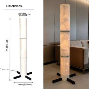 Lampe de sol cylindrique moderne en albâtre avec base croisée, effet marbre LED, pour hôtel, salon et chambre à coucher - Product Image 3