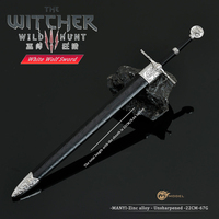 Witcher III-Accessoire en métal, épée de loup blanc, modèle d'arme, petite épée, cadeau cool personnalisable, porte-clés de collection, 22cm