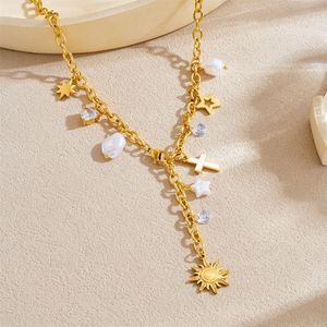 European And American Trendy Gold Plated Chain Tassel Y Shaped Clavicle Necklace With Cross Sun Butterfly Pendant Party Jewelry - Product Image 2