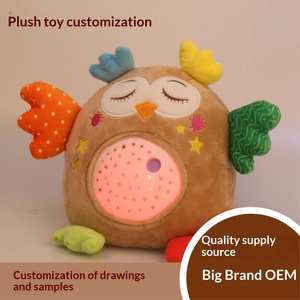 Jouet musical multifonctionnel pour bébé, hibou en peluche, projecteur de ciel étoilé, kaki, 28 cm, logo personnalisé ODM, jouet de sommeil en peluche - Product Image 1