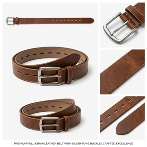<span class=keywords><strong>Ceinture</strong></span> décontractée pour homme en cuir véritable bicolore <span class=keywords><strong>avec</strong></span> boucle à ardillon simple plaquée laiton, toutes tailles, en cuir de vachette et alliage - Product Image 5