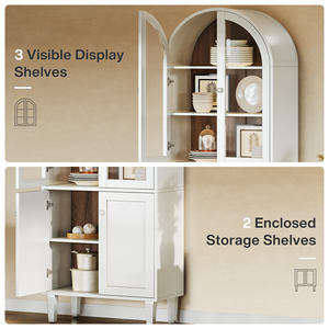 تريبيدجس 68 بوصة خزانة كتب طويلة مقوسة بيضاء بيت ريفي عرض 5 طبقات رف كتب ، - Product Image 4
