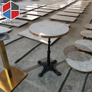 Стол из чугуна с основанием для французского мраморного кафе с золотым обручем - Product Image 4
