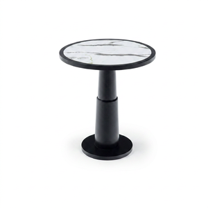 <b>Round</b> Solid Wood Cafe Dining <b>Table</b> Modern Restaurant <b>Side</b> <b>Table</b> with Marble Top Metal Legs Compact for Coffee Shop Bistro - Product Image 1