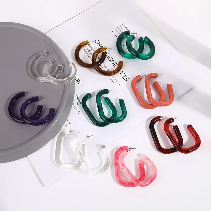 Colorful Resin Acetate Stud Hoop Earring C U Jewelry High Quality Women Acrylic Earrings Dangling Luxury Accessories Manufacture