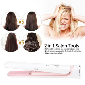 Alisador de pelo inalámbrico portátil 2 en 1, plancha plana de cerámica recargable por USB - Product Image 6