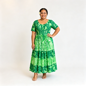 Abito da donna <span class=keywords><strong>taglie</strong></span> forti stampato all'ingrosso, elegante con scollo rotondo, maniche corte e gonna ampia, traspirante e valorizzante - Product Image 6