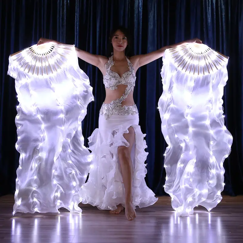 एलईडी चमकदार पंख पेट नृत्य पांच-रंग चमकदार प्रशंसक नृत्य चमकदार प्रशंसक बरसती बार फ्लोरोसेंट सहारा