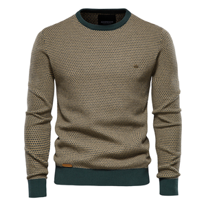 Pull en maille chaud pour homme, automne-hiver, en mélange de coton anti-boulochage, à manches longues, avec col unique et logo au dos, 240g - Product Image 1