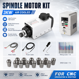 Motor de Husillo Refrigerado por Aire de Alta Precisión 3KW ER20 220V/380V con Kit de Accesorios de Convertidor de Frecuencia VFD para Máquina de Grabado - Product Image 1