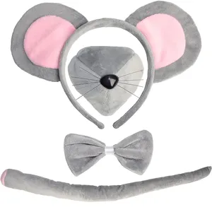 A067 Wholesale Costume Accessory Set Mouse Mask Ears Headband Tail Nose Bow Tie Rat Costume Accessories Set Party Mask