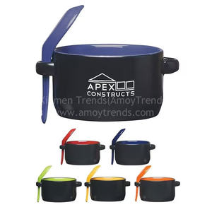 Tasse à soupe en céramique deux tons de 12oz avec poignée cuillère pour la famille Polyvalent comme cadeau Voyage ou camping Tasse à soupe en porcelaine - Product Image 1
