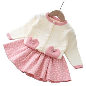 Vêtements de mode pour enfants, ensembles de vêtements pour femmes en 2 pièces, robe pull avec nœud pour les enfants - Product Image 1