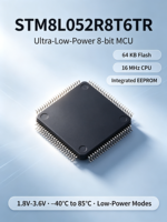 STM8L052R8T6TR MCU de 8 bits de ultra bajo consumo, 64 KB de memoria Flash, CPU de 16 MHz, EEPROM integrado, 1.8V-3.6V, -40 ° De la C a la 85 ° C, Modos de Bajo Consumo