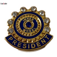 Custom Inner Wheel Pin With Diamond Stones Brass Hard Enamel Badges 24K Gold Plating