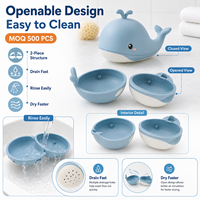 Jouet de bain en silicone en forme de dauphin, ouvrable et facile à nettoyer, jouet flottant sûr pour bébé, anti-moisissure, structure en deux parties, jouet de douche