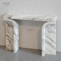 Table console moderne en pierre de travertin, table d'entrée de luxe en marbre, tables de couloir longues et étroites incurvées, meubles