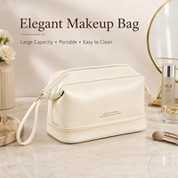 Femmes mignon concepteur grand spacieux Double couche Portable fermeture éclair pour trousse de toilette Logo personnalisé blanc en cuir PU voyage trousse de maquillage