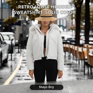 Sweat-shirt à capuche rétro ample et imperméable pour homme avec fermeture éclair, grandes boucles, couleur unie, en coton, style décontracté - Product Image 2