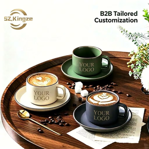 Set Tazza e Piattino per Caffè Kingze, Design Minimalista Nordico, 230ml, in Porcellana, per Latte e Cappuccino - Product Image 1