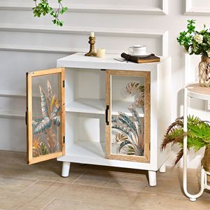 Meuble de rangement latéral avec panneau en bois et motif floral pour l'entrée, le salon ou la salle à manger, style ferme, INNOVA - Product Image 2