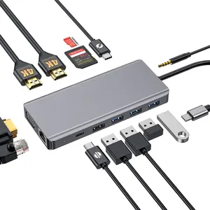 Núcleo dual 4k hd 13 em 1, display hd, usb c, divisor de vga, rj45, carregamento, leitor de sd/tf, usb hub para notebook