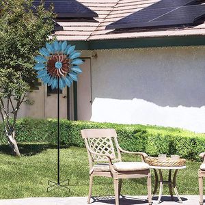 Grote Windspinner Blauw En Koperkleuren Metalen Buitenwindsculpturen Voor Tuinornament Buitentuin Tuin Gazon Decor - Product Image 4