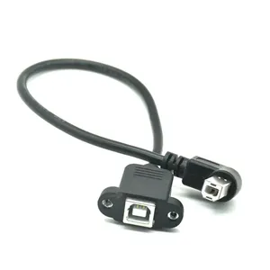 Cabo USB 2.0 de cotovelo B macho para fêmea, conector de montagem em painel para impressora, 30 cm, 1 m, 1 pés, 90 pés, tipo B, conector de bloqueio de cabo de extensão