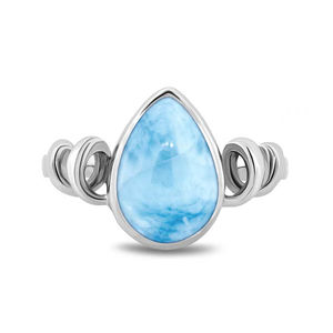 Bague en argent sterling 925, bijoux haut de gamme, pierre naturelle bleue, forme poire, véritable larimar, ruban, pour cadeau - Product Image 3
