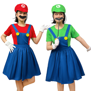 Disfraz de Halloween para Parejas Adultas RTS, Vestido de <span class=keywords><strong>Princesa</strong></span> Peach y Conjunto de Ropa de Fontanero, Disfraz Retro de Videojuego para Fiesta - Product Image 4
