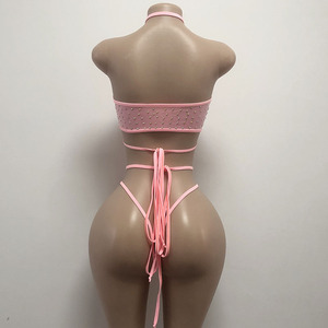 Conjunto de leotardo de dos piezas de spandex con top de tubo y pedrería para mujer, lencería sexy para baile de salón - Product Image 4