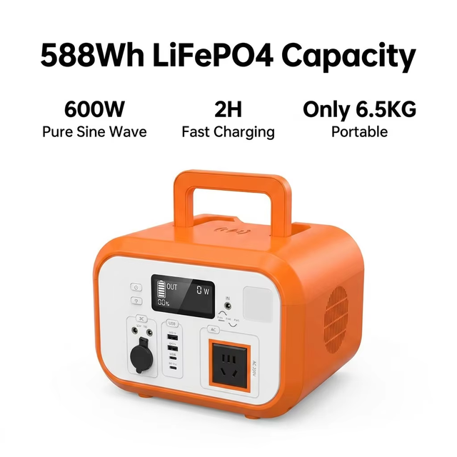 600W 588WH PS600W Portable Outdoor Power Station Pure Sine Wave LiFePO4 Battery High-Power 110V/220V Emergency Standby Power