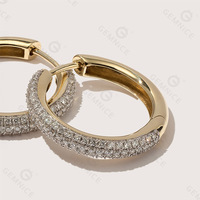 Boucles d'oreilles créoles Gemnel pavées de diamants en argent 925 avec fermeture à clip, bijoux faits à la main pour femmes