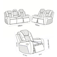 Conjunto de Sofá Reclinable Eléctrico de 3+2+1 Plazas con Luces LED, Portavasos, Mesa Abatible, Tapizado en Tela Moderna y Estructura de Madera para Cine en Casa