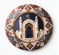 Assiette de Présentation en Plastique 13 Pouces Motif Lune et Étoile pour Mosquée, Vente en Gros, NON Adaptée au Contact Alimentaire