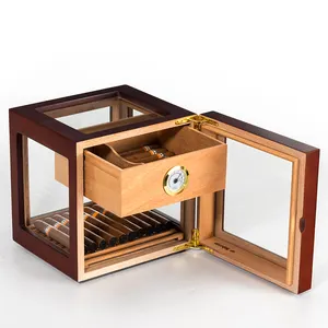 Acrylic cigar humidors glass top humidor cedar wood big size humidor cabinet wooden ciagr case