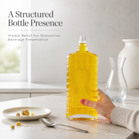 Bouteille en verre transparent Solent avec motif quadrillé jaune, corps large, col fileté, pour emballage de boissons, vente en gros