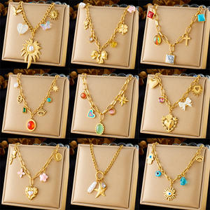 Moda exquisito Color Acero inoxidable chapado en oro colgante collar amor arco Shell cereza Cruz elegante temperamento joyería - Product Image 2