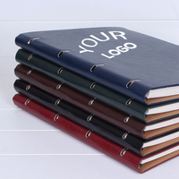 Vente en gros de carnets A4 personnalisés avec reliure à 4 anneaux, carnet de notes à reliure à spirale à feuilles mobiles, carnet de notes en cuir PU avec logo de marque