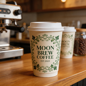 Gobelets en papier personnalisés avec logo imprimé, à double paroi, en kraft blanc, avec revêtement en bambou, PE, PLA, PP, pour boissons chaudes ou froides, café glacé ou café. - Product Image 1