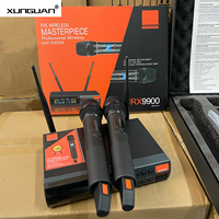 URX9900 Système de micro sans fil numérique IR UHF 2 canaux (casque, main, cravate) avec DSP et verrouillage de fréquence, affichage LCD
